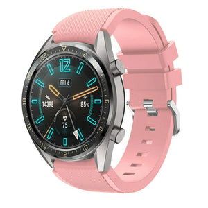 Twill Silicone Strap, pink, on a watch, 3/4 front view
