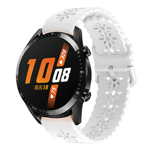 Patterned Silicone Strap, white, on a watch, 3/4 front view