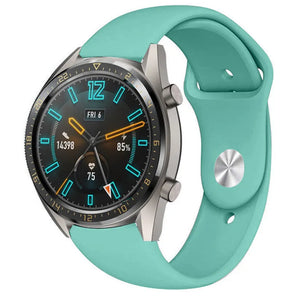 Silicone Sport Strap, aqua, on a watch, 3/4 front view