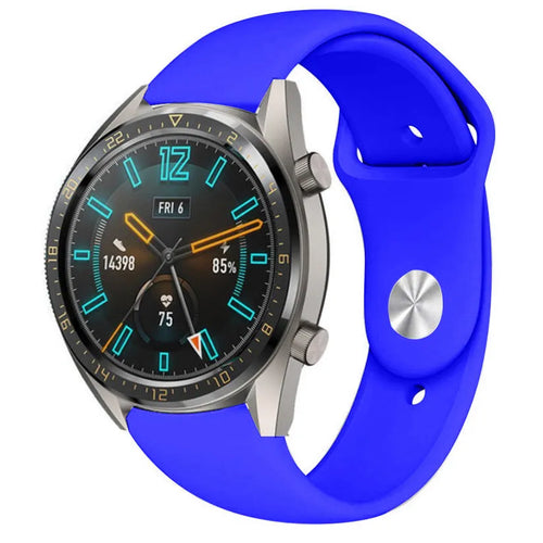 Silicone Sport Strap, blue, on a watch, 3/4 front view