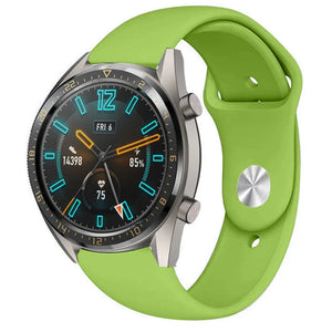 Silicone Sport Strap, light green, on a watch, 3/4 front view