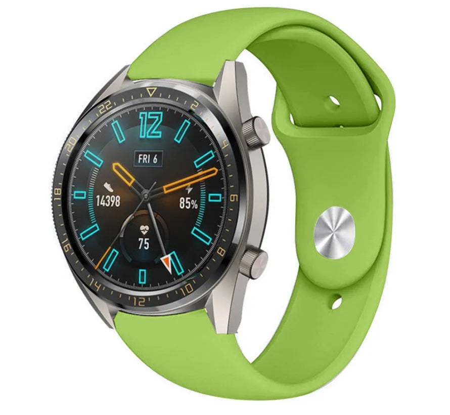 Silicone Sport Strap, light green, on a watch, 3/4 front view
