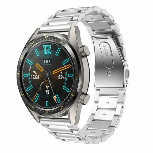 Steel Strap, silver, on a watch, 3/4 front view