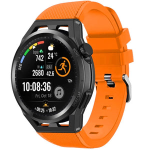 Twill Silicone Strap, orange, on a watch, 3/4 front view