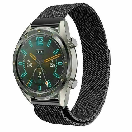 Milanese Strap, black, on a watch, 3/4 front view