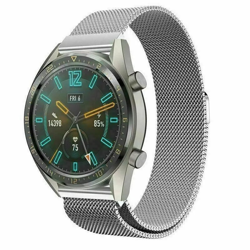Milanese Strap, silver, on a watch, 3/4 front view