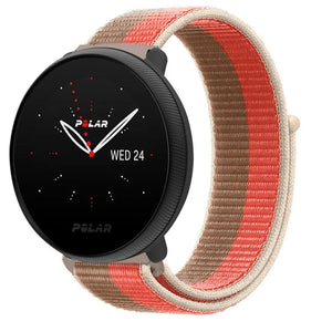 Nylon Strap, pink pomelo, on a watch, 3/4 front view