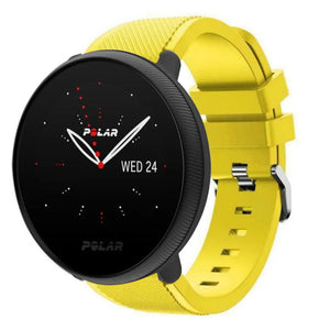 Twill Silicone Strap, yellow, on a watch, 3/4 front view