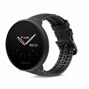 Leather Hybrid Strap, green, on a watch, 3/4 front view