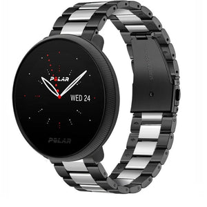 Steel Strap, black/silver, on a watch, 3/4 front view