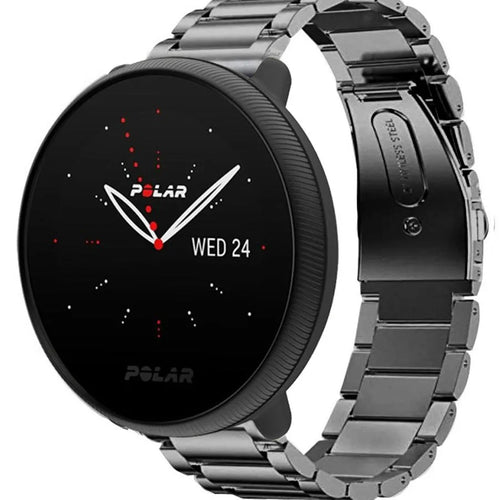 Titanium Strap, graphite, on a watch, 3/4 front view