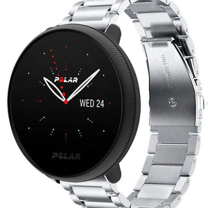 Titanium Strap, silver, on a watch, 3/4 front view