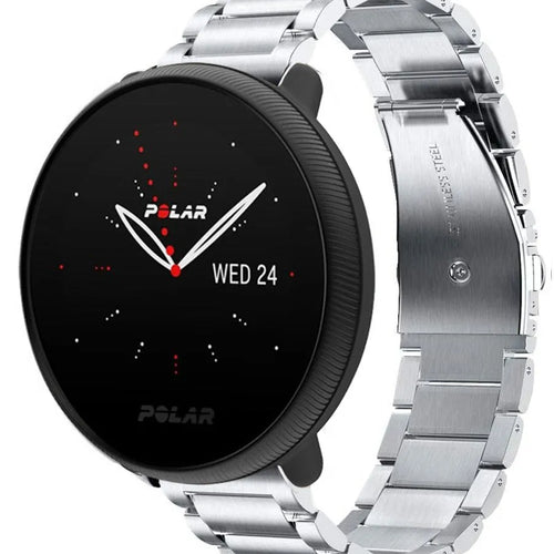 Titanium Strap, silver, on a watch, 3/4 front view