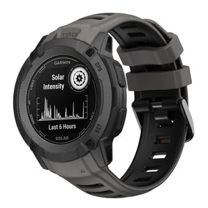 Silicone Sport Strap, dark grey/black, on a watch, 3/4 front view