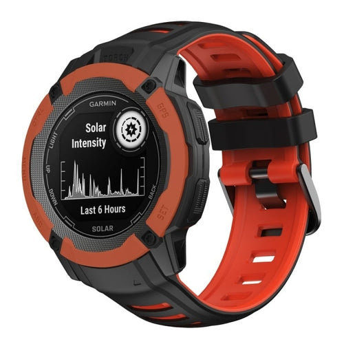 Silicone Sport Strap, black/red, on a watch, 3/4 front view