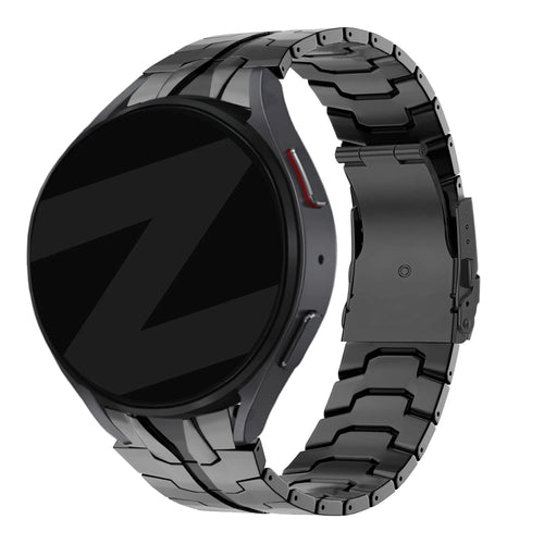 Steel Strap 'Iron', black, on a watch, 3/4 front view