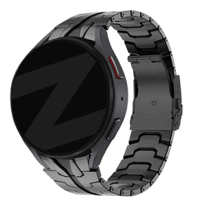 Steel Strap 'Iron', black, on a watch, 3/4 front view