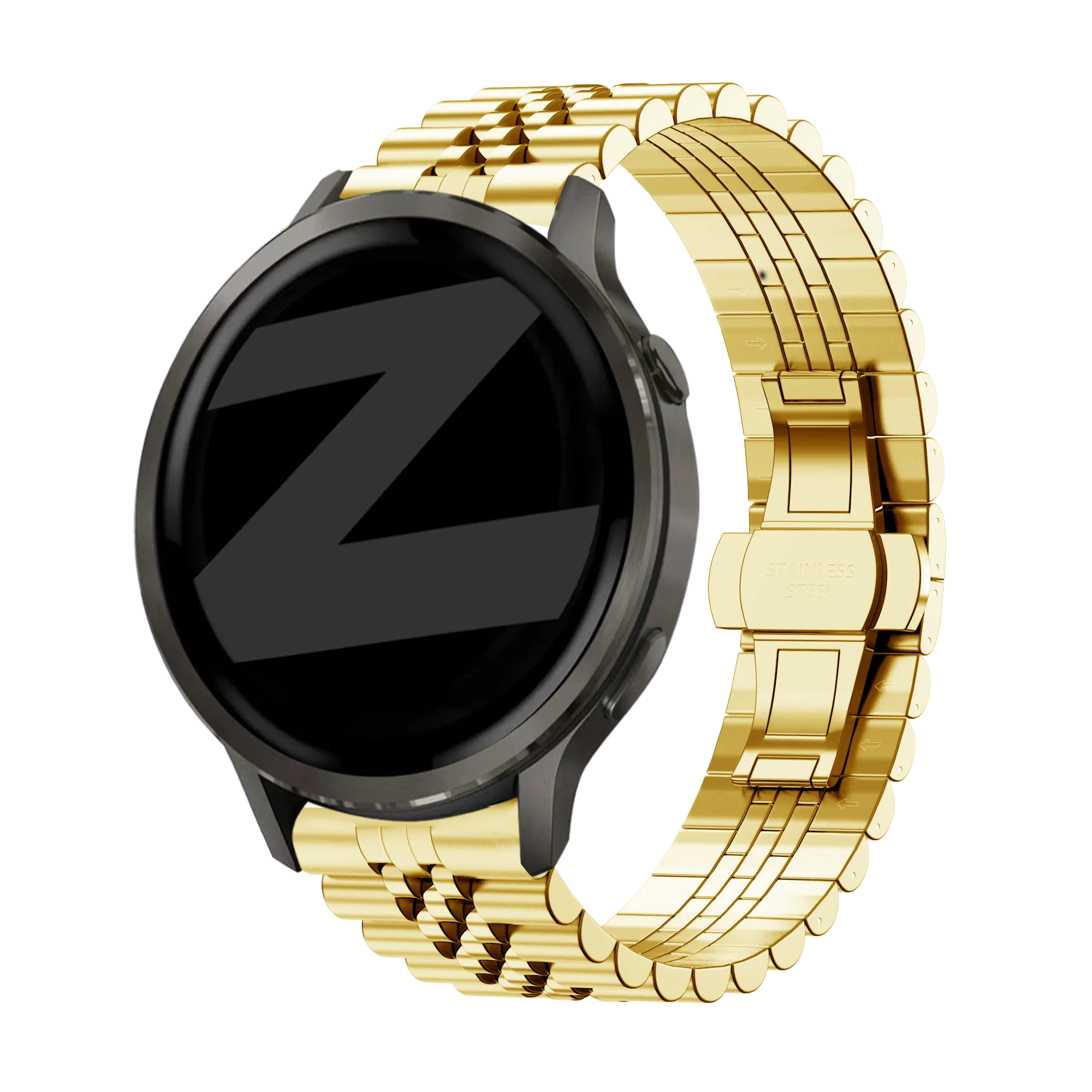 Steel Strap 'Jubilee', gold, on a watch, 3/4 front view