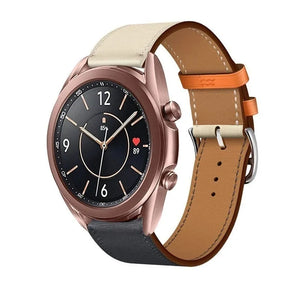 Leather Strap 'Duo', dark blue, on a watch, 3/4 front view