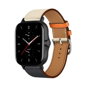 Leather Strap 'Duo', dark blue, on a watch, 3/4 front view