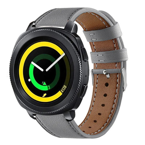 Modern Leather Strap, grey, on a watch, 3/4 front view