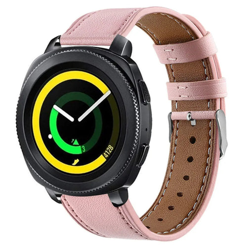 Modern Leather Strap, pink, on a watch, 3/4 front view