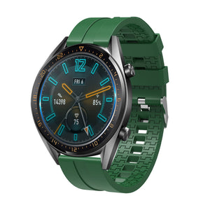 Silicone Strap 'Extreme', army green, on a watch, 3/4 front view