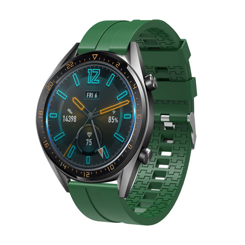 Silicone Strap 'Extreme', army green, on a watch, 3/4 front view
