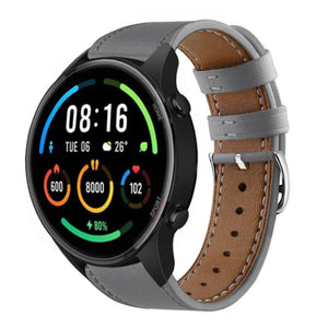Modern Leather Strap, grey, on a watch, 3/4 front view