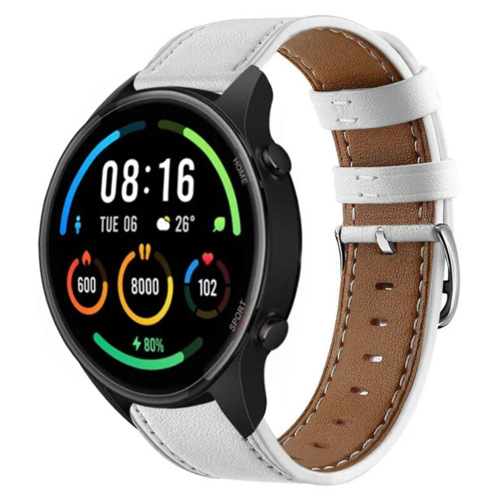 Modern Leather Strap, white, on a watch, 3/4 front view