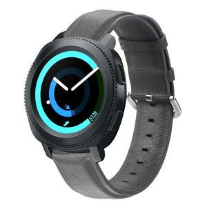 Leather Strap, dark grey, on a watch, 3/4 front view