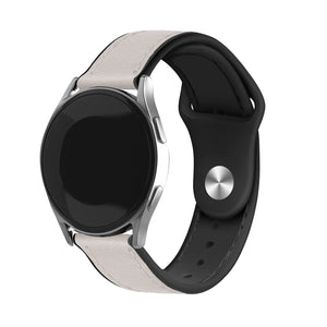 Leather Hybrid Strap, white, on a watch, 3/4 front view