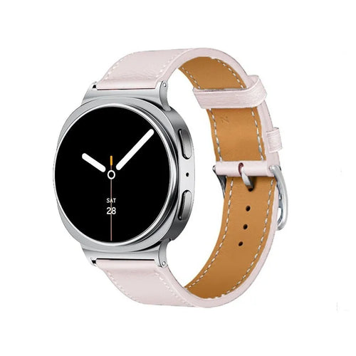 Classic Leather Strap, pink, on a watch, 3/4 front view