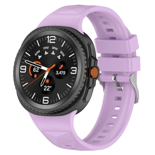 Diamond Silicone Strap, lilac, on a watch, 3/4 front view