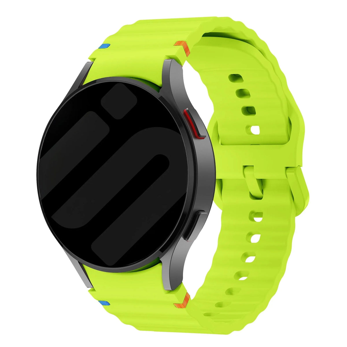 Wave Silicone Strap, lime, on a watch, 3/4 front view