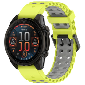 Silicone Wave Sport Strap, lime/dark grey, on a watch, 3/4 front view