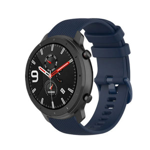 Premium Silicone Strap, dark blue, on a watch, 3/4 front view