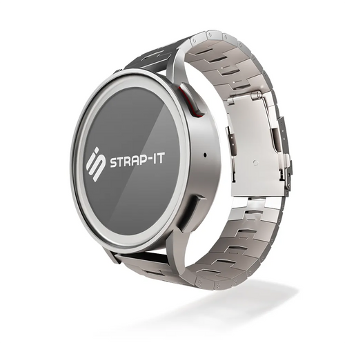 Titanium Grain Strap, silver, on a watch, 3/4 front view