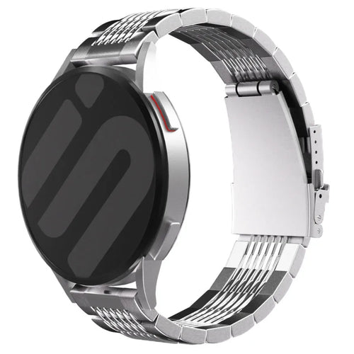 Luxury Steel Link Strap, silver, on a watch, 3/4 front view