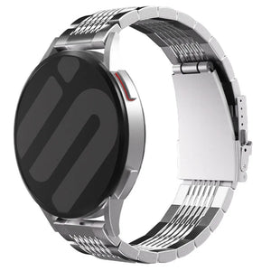 Luxury Steel Link Strap, silver, on a watch, 3/4 front view
