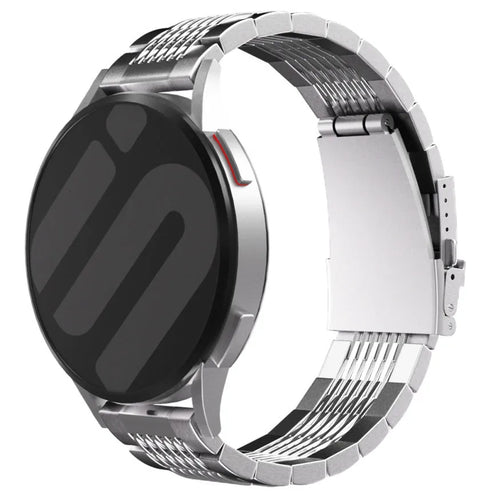 Luxury Steel Link Strap, silver, on a watch, 3/4 front view