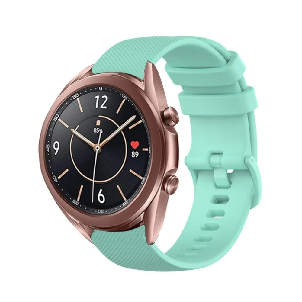 Premium Silicone Strap, aqua, on a watch, 3/4 front view