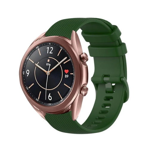 Premium Silicone Strap, army green, on a watch, 3/4 front view