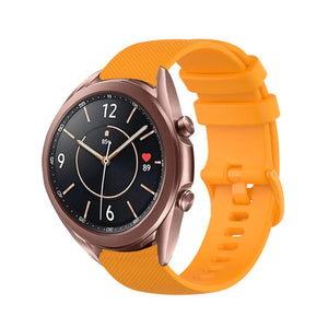 Premium Silicone Strap, orange, on a watch, 3/4 front view