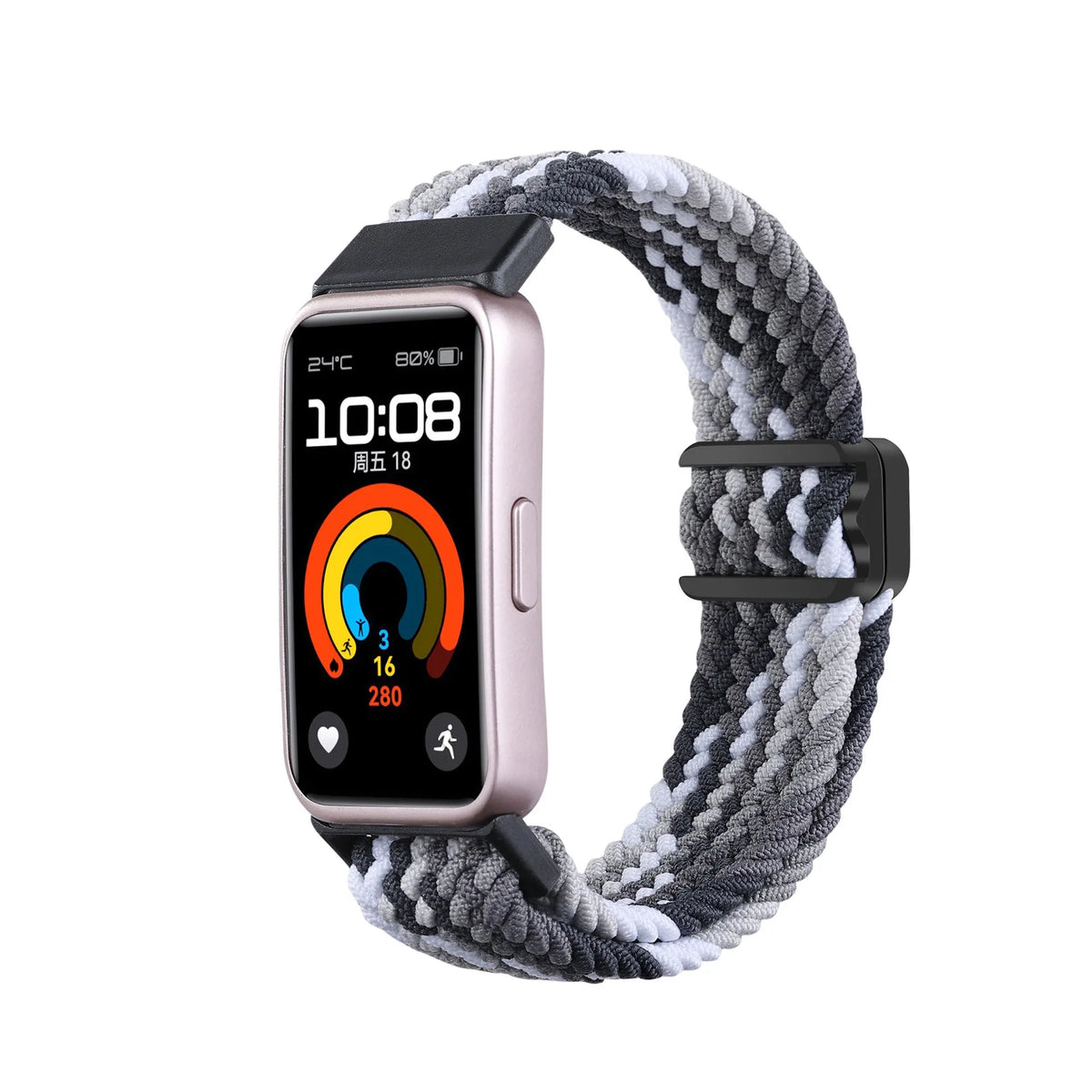 Nylon Adjustable Braided Strap, slate, on a watch, 3/4 front view