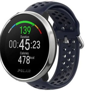 Breathable Silicone Strap, dark blue, on a watch, 3/4 front view