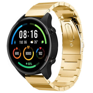 Premium Metal Strap, gold, on a watch, 3/4 front view