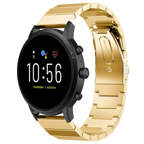 Premium Metal Strap, gold, on a watch, 3/4 front view