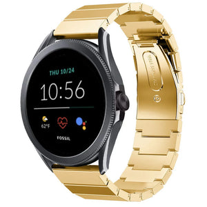 Premium Metal Strap, gold, on a watch, 3/4 front view