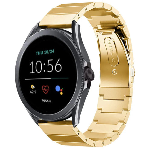 Premium Metal Strap, gold, on a watch, 3/4 front view